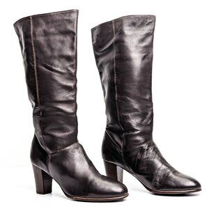 Nine West Teardrop Dark Brown Leather Vintage 90s Slip-on Tall Boots sz 9